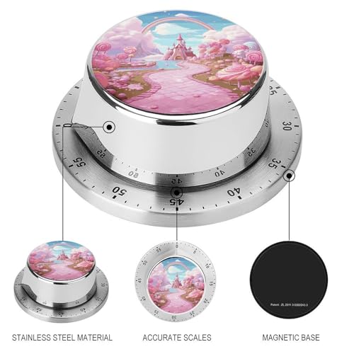 Pink Candy Land Stainless Steel Timer, Kitchen Timer with Magnetic Base, Countdown Timers for Gym, Office, Cooking, Baking, Jogging