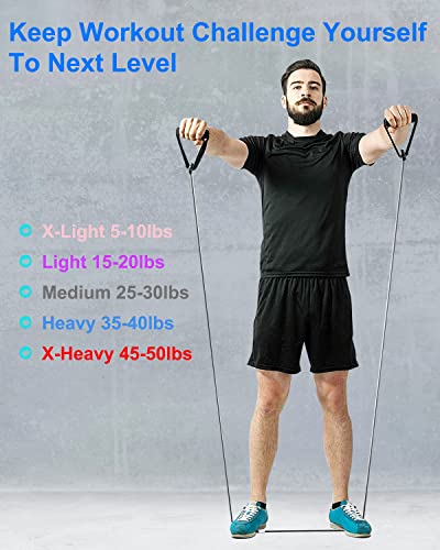 Resistance Exercise Band with Handles, Workout Band Weight Band for Physical Therapy,Strength Training Home Gym Fitness,with Door Anchor & Storage Bag. - color: (Pink,Purple,Gray)