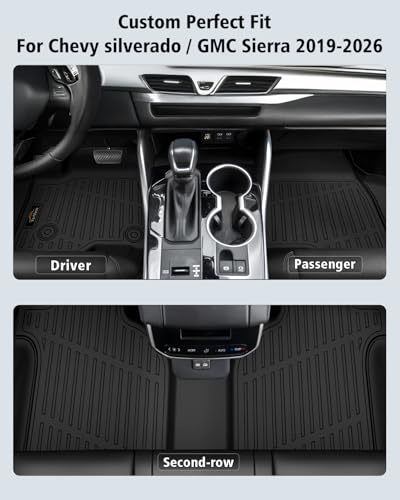Floor Mats 2019-2025 2026 for Chevy Silverado/GMC Sierra 1500, 2020-2026 2500HD/3500HD (Crew Cab Only, Fit with Rear Under-Seat Storage All Weather TPE Floor Liner (Not 2nd Row Plastic Storage/NO EV) - size: For Chevy Silverado/GMC Sierra 2019-2026