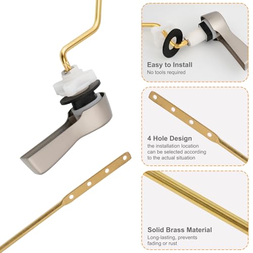 Hibbent Universal Metal Side Mount Toilet Handle Replacement Kit, Brass Toilet Flush Tank Lever with Stainless Steel Flapper Chains for Most Toilets, Brushed Nickel - color: Brushed Nickel, style: Side Mount