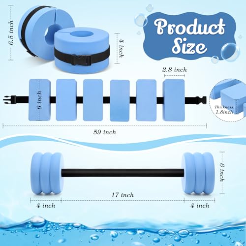 Soulchen Pool Exercise Set Including Long Aquatic Exercise Dumbbells,Pool Ankle Weights,Swim Belt,Water Aerobics Water Aerobics Equipment Set for Full Body Swim Training Kit - color: Blue, size: Small