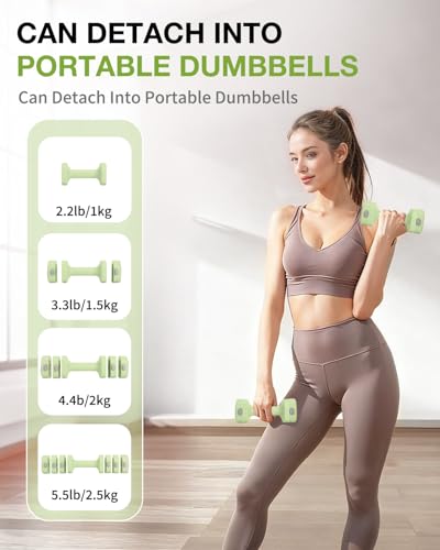 Adjustable 2-in-1 Dumbbell & Kettlebell Set, Free Hand Weight 4.4lb~11lb for Home Gym Training - color: Green
