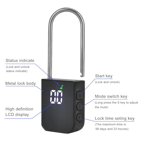 99 Days Timer Padlock,Max Timing Over 3 Month with LCD Display,USB Rechargeable Timed Padlock, Add 10inch Steel Cable (Black)