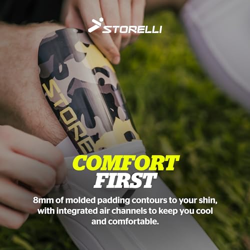 Storelli Shin Guards, Unisex, Flexible & Durable Protection, Ultra-Lightweight, Breathable Air Channels - color: Black/Grey Camo, size: Medium