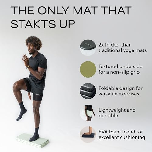 Stakt The Original Foldable Yoga Mat, Premium Foldable Exercise & Workout Mat with Non-Slip Surface, Lightweight Portable for Studio or Home Use, As Seen on Shark Tank - color: Seafoam