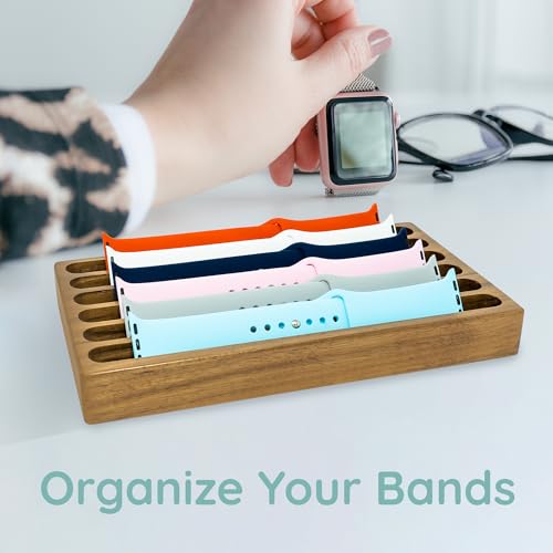 Wooden Watch Band Organizer - Works with All Apple Watch Bands - Watch Band Holder - Wooden Watch Stand Display - Compatible with All Apple iWatch Bands - Solid Wood Design - color: Walnut