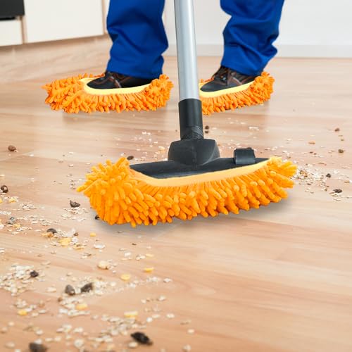 2 Pcs Orange Color Mop Slippers,Mop Pads for Floor Cleaning Microfiber Cleaning Soft Washable House Slipper - color: Orange Color