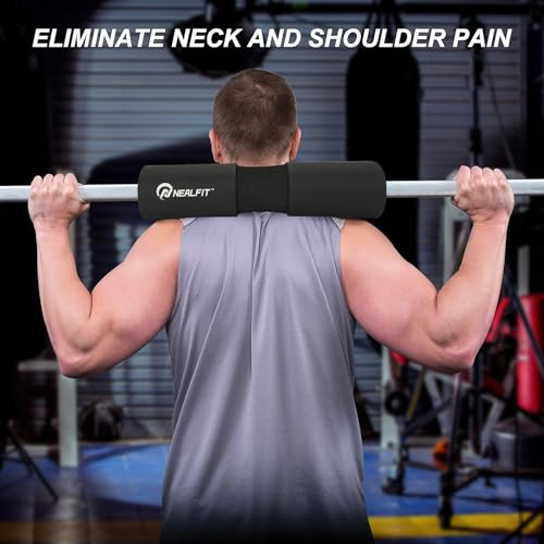 NEALFIT Barbell Squat Pad with Thick Nylon Padding, Hip Thrust Pad for Squats, Lunges, Neck Shoulder Squat Pad for Olympic or Standard Bars - color: Black