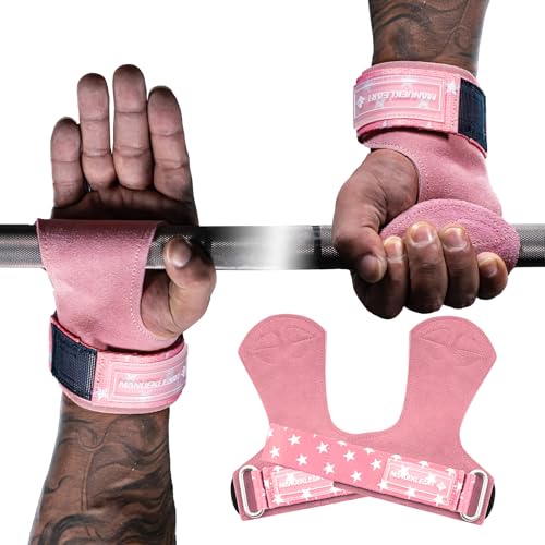MANUEKLEAR Gym Straps Weight Lifting, Double Leather Lifting Straps for Men Deadlift with Cushion Wrist Loop, Gym Lifting Wrist Wraps for Weightlifting - color: One Size - Pink