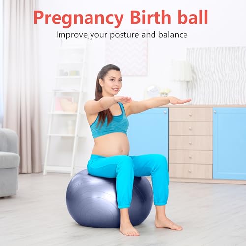 Primasole Exercise Ball for Balance Stability Fitness Workout Yoga Pilates at Home Office & Gym Birthing Ball for Pregnancy, Office Ball Chair - color: Indigo Blue, size: 75 cm