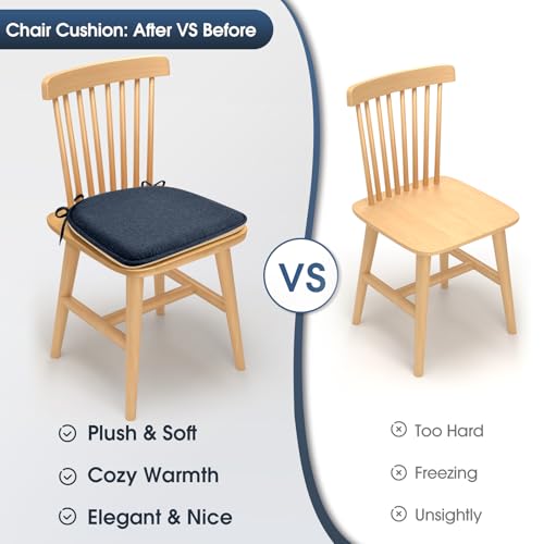 TushGuard Chair Cushions, 4 Pack Memory Foam Chair Pads, Thin Seat Cushion, Kitchen Chair Cushions Set of 4, Anti-Slip Backing & Fixed Straps, 1.4 in Thick, Blue - color: Dark Blue