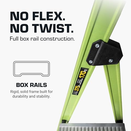 Little Giant Ladders, MightyLite 2.0, 8' Stepladder with Ground Cue, Fiberglass, Type IAA, 375 lbs Weight Rating, (15408-001), Green - size: 8 Ft.