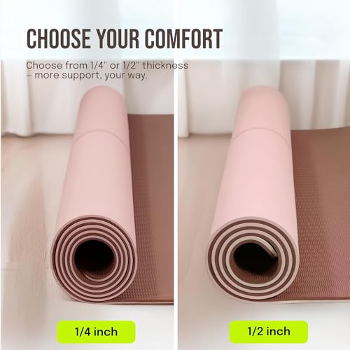 Gogokiwi Large Yoga Mat (6'x4') – 1/4" & 1/2" Thick Exercise Mats for Home Workout, Extra Wide Workout Mats for Home Gym, Yoga, Pilates, Stretching, Floor & More - color: Rose Latte, size: Extra Cushion (1/2 Inch Thick)