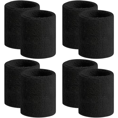 BEACE Sweatbands Sports Wristband for Men & Women -8pcs Moisture Wicking Athletic Cotton Terry Cloth Sweatband for Tennis, Basketball, Running, Gym, Working Out - color: 2Black2Black2Black2Black