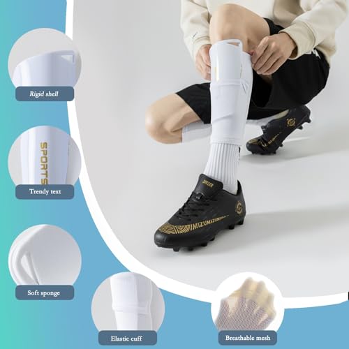 Soccer Socks with Shin Guard for Men, 1 Pairs Mens Grip Soccer Socks and 1 Pairs Shin Sleeves with Shin Guards, Footaball Equipment Shin Sleeves with Pads for Adults - color: A White