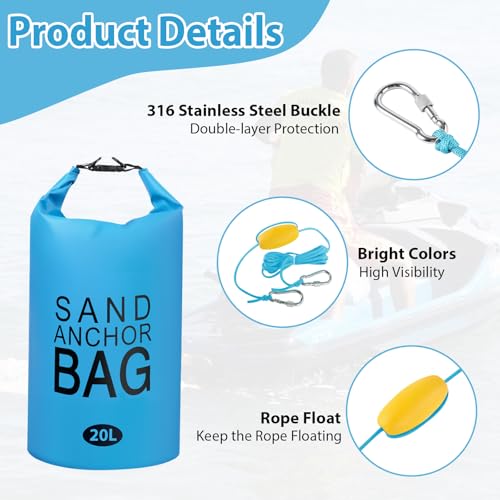 Phoncoo Sand Anchor Bag, 2 in 1 Jet Ski Anchor Kit for Float with Adjustable Buoy, Waterproof Dry Bag for Jetski, Kayak, Boat, Water Sports - color: Blue-1pack