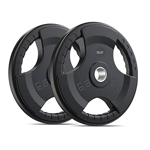SPART Weight Plate 2-Inch Rubber Coated Olympic Grip Plate for Barbell,Solid Cast Iron Weight Plates in Pairs or Single for Strength Training,Weightlifting,Crossfit,Home Gym(5LB/10LB/25LB/35LB/45LB) - style: 10lb Pair