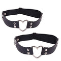 2PCS Leather Heart Garter - Adjustable Leg Ring for Cosplay, Spike Party - color: Black