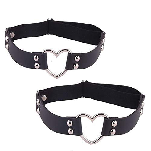 2PCS Leather Heart Garter - Adjustable Leg Ring for Cosplay, Spike Party - color: Black