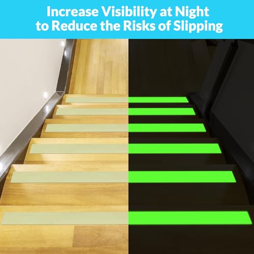 LifeGrip Anti Slip Traction Tape with Glow in Dark Green, 2 Inch x 38 Feet - Best Grip, Friction, Abrasive Adhesive for Stairs, Tread Step, Indoor and Outdoor, Luminous Green (2 inch X 38 feet) - color: All Glow in the Dark, size: 2" X 38'