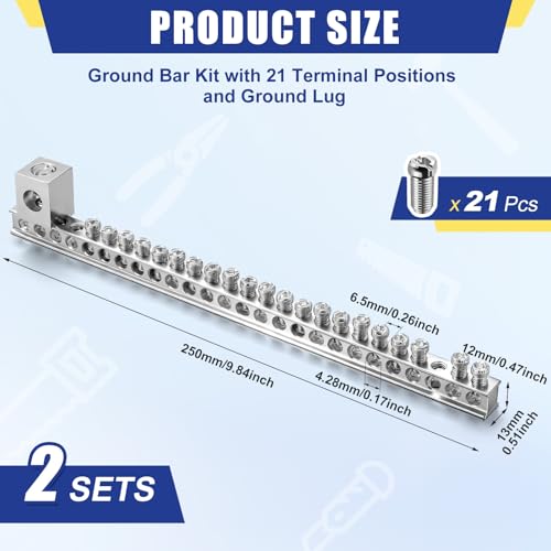 Relaxweex 2 Set Ground Bar Kit with 21 Terminal Positions and Ground Lug Bar Aluminum Grounding Lugs for Electrical Connections - size: 21 Terminal Positions
