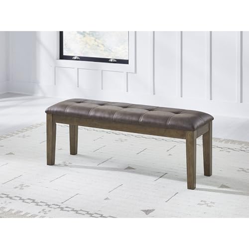Signature Design by Ashley 1-Piece Upholstered Dining Bench, 50 in | Spot clean care, Solid wood frame, Light brown finish, Faux leather upholstery, 2 person seating, Vallister Series - color: Light Brown, style: Bench