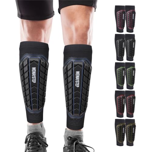 Shin Guards Soccer Kids Youth, Adult Shin Guards with Honeycomb Padding，Breathable & Anti-Slip Calf Compression Sleeves - color: Black Blue, size: X-Small