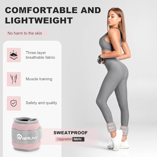 NEALFIT Ankle Wrist Weights, Adjustable Arm Leg Weights for Women Men, Secure Fit Non-Slip Exercise Weights for Home Workout, Running, Walking, Aerobics, Physical Therapy - color: Pale Pink, size: 2Lbs Pair (1lb x 2)