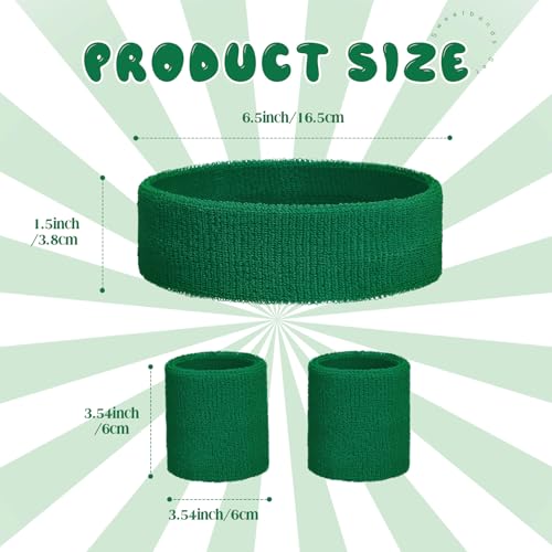 Bememo 36 Pcs Neon Sweatbands Set Soccer Party Favors Cotton Headbands Wristband Sweat Bands Soccer Mom Essentials for Football Fans Sporting Events 80 90s Glow Party - color: Dark Green, size: Small