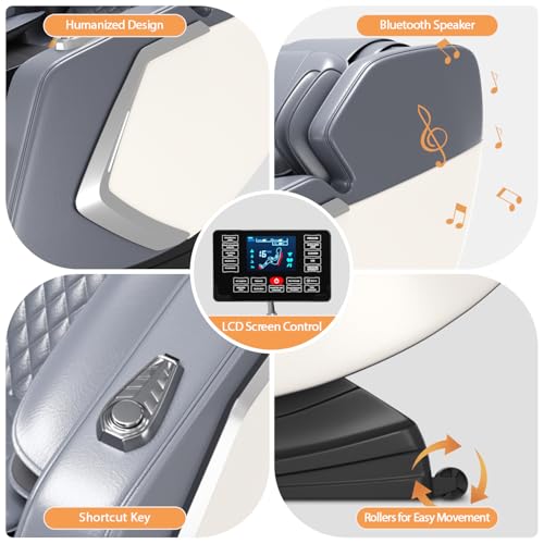 2026 Massage Chair Full Body, Zero Gravity Massage Recliner with Air Pressure, 10 Fixed Massage Rollers, Heating, Foot Roller, Bluetooth Speaker, for Home Office Men Women-Grey
