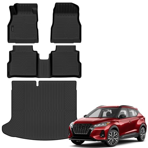 AUXKO All Weather Floor Mats Cargo Mat Fits for Nissan Kicks 2018-2024 TPE Liners All Season Accessories Guard Odorless Anti-Slip Floor Liners Trunk Tray - size: 3) kicks|2018-2024|floor+cargo mats