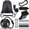 RoundFunny Pilates Ring Circle Set 18 Pcs Exercise Equipment Accessories for Women Workouts Pilates Ball Stretching Strap Magic Circle Yoga Ring Gym Back Bag Resistance Band Anti Slip Socks - color: Black