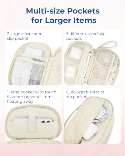 BAGSMART Travel Cord Organizer Electronics Case, Double Layers Puffer Cable Organizer Bag Travel Essentials for Women, Tech Organizer Case for Charger, Phone, Flash Drive - Beige - color: Double Layer Beige