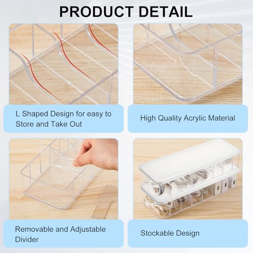 Tatuo 2 Pcs Cord Organizer for Drawer Desktop, Cable Organizer Box with 8 Compartments and Wire Ties, Plastic Charger Storage with Lid, Electronics Case for Home Office Accessories (Small,Clear,White) - color: Clear, White