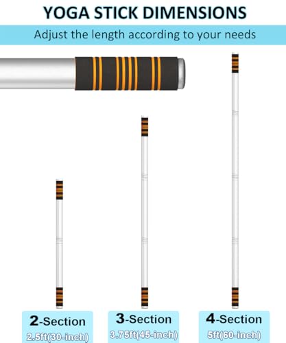 Queension 5ft Adjustable Yoga Stick Made of Sturdy Alloy Steel, Stretching & Mobility Stick with Non-Slip Foam-Sleeveds, Exercise Fitness Pole for Balance & Pilates - color: White