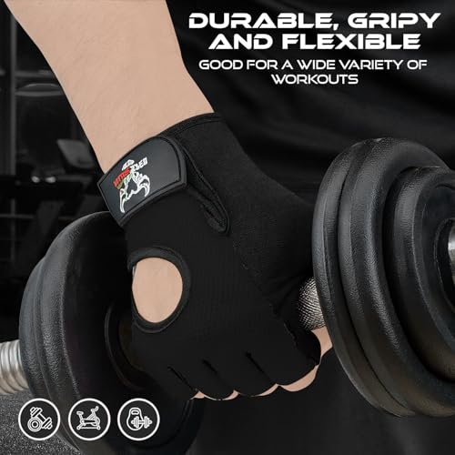 BEAST RAGE Fingerless Weight Lifting Gloves with Palm Protection Padding, Breathable Lightweight Gym Gloves for Men, Women, Weightlifting, Cycling, Exercise, Training Pull Up - color: Black, size: Large