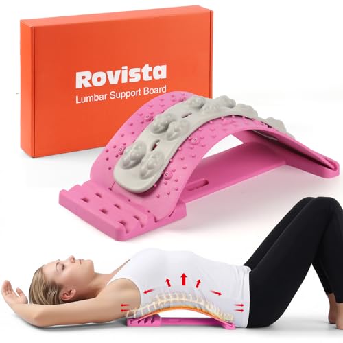 Premium Back Stretcher for Lower Back Pain Relief – 4-Level Adjustable Lumbar Support Board with Soft EVA Massage Strip – Durable & Portable Back Cracker to Release Tension and Reset Your Day (Pink) - color: Pink