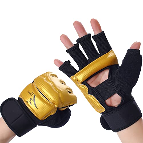 Kickboxing Sparring Gloves TKD Gloves for Men Women Half Finger Boxing Gloves Fighting Gloves Boxing Gloves for Punching Bag Training Gloves for Men Women Black - color: Golden, size: Large