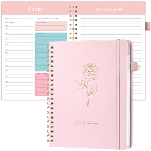 Oucaru Undated Daily Planner, 8.5"x11", A4 Size Spiral Notebook with Hourly Schedule, To Do List, Priorities, and Notes for Productivity - Easily Organize Your Tasks, Appointments & Goals for Women - size: A4-Pink, style: Daily Planner