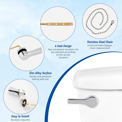 Hibbent Universal Front Mount Metal Toilet Handle Replacement Kit, Brass Toilet Tank Flush Lever with Stainless Steel Adjustable Flapper Chains for Most Toilets, Chrome - color: Chrome, style: Front Mount