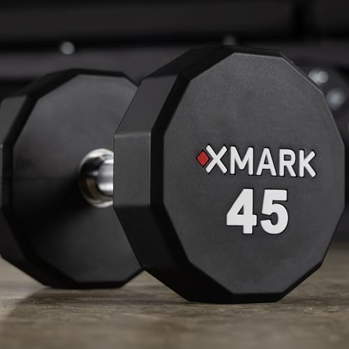XMARK Dumbbell Weights Sets, 5-50lb and 5-75lb Dumbbell Sets, No Odor, Urethane Dumbbells, Commercial Gym and Home Gym Equipment - color: 07) 5-75lb 12-Sided & Modern Rack