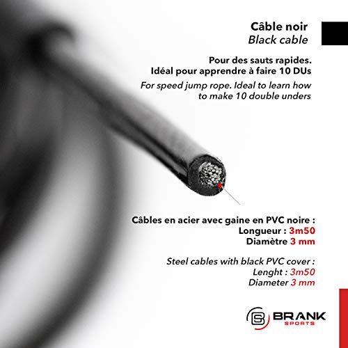 BRANK SPORTS® Pack of 2 Replacement Steel Ropes for all Jump Ropes | Length 12' | 2 Diameters and 7 Colors to Choose From | Replacement Bindings Included | Ideal for Advanced to Double Under - color: Black