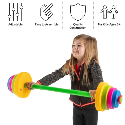 Hey! Play! Kids Exercise Equipment Collection: Strength Training, Cardio, Endurance, and Active Play Essentials - Kids Barbell Set - style: Kids Barbell with Adjustable Plates