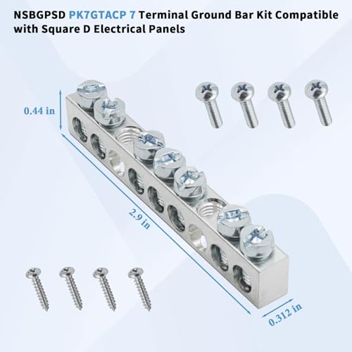 PK7GTACP 7 Terminal Ground Bar Kit Compatible with Square D Electrical Panels 2-Pack