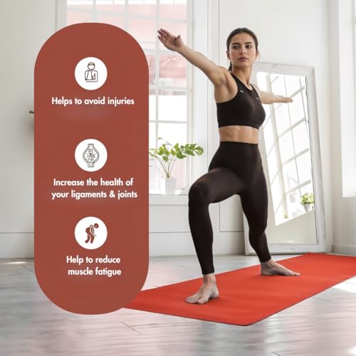 Thick Yoga Mat for Exercise & Pilates – Non Slip Yoga Mats with Strap, Extra Wide Gym Matt for Home, Lightweight & Durable Pilates Mat for Studio Fitness - color: RED