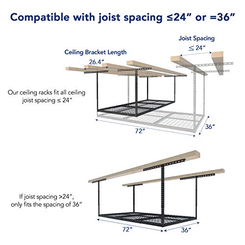 FLEXIMOUNTS 3x6 Overhead Garage Storage Adjustable Ceiling Rack 72" Length x 36" Width x 40" Height, 450lbs Weight Capacity, Hammertone, Classic Series - color: Hammertone, size: 3x6 ft