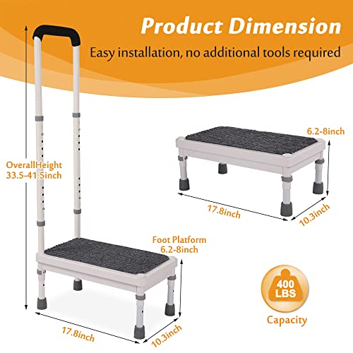 Step Stool with Handle for Elderly Adults, High Beds Steps Heavy Duty Metal Stepping Stool Mobility Aids Stand Assist, Medical Adjustable Bariatric Step Stool for Kitchen, Bedside, SUV, Bath - 400 lbs - size: 17.8x10.3x41.5inch