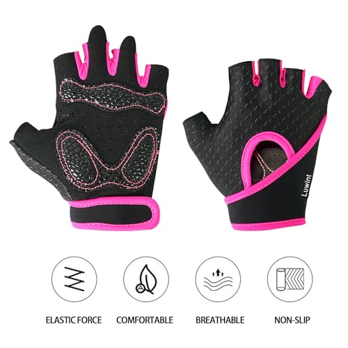 Luwint Kids Workout Gloves, Ventilated Grip Exercise Gloves for Boys and Girls Weightlifting Hanging Gym, Children 3-12 Years - color: Pink, size: Large