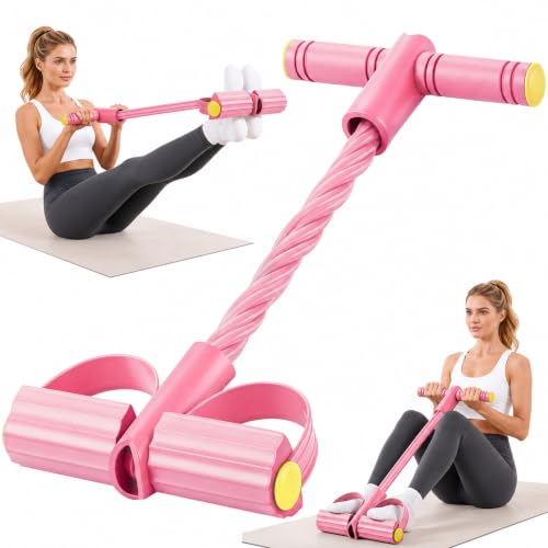 Upgraded Pedal Resistance Band with Handle, Soft Durable Fashion Puller Exercise with Thickened 6 Tension Ropes, Tube Pedal Resistance Device for Abdomen, Waist, Arm, Leg, Core/ABS - color: Pink
