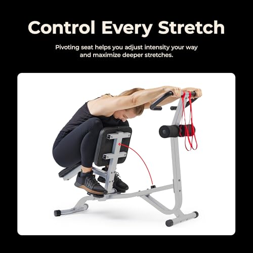 Sunny Health & Fitness Full Body Stretch Machine Back Stretcher Pivot Seat | Pivoting Seat, Multi-Use Handlebar, Padded Back Support, Full-Body Stretching, Flexibility Training, Home Gym Use - color: Gray